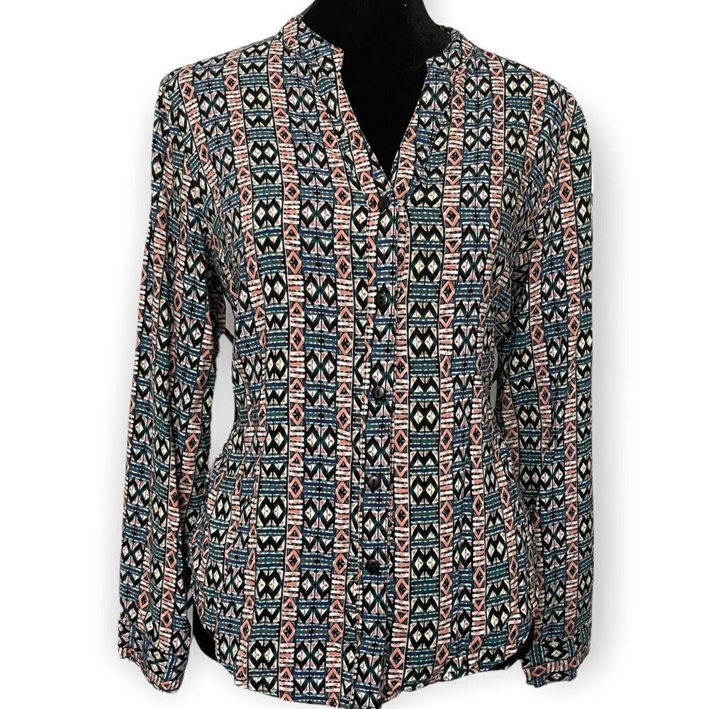 Geometric Printed Multicolored Blouse By Life Style Size Medium Casual Workwear